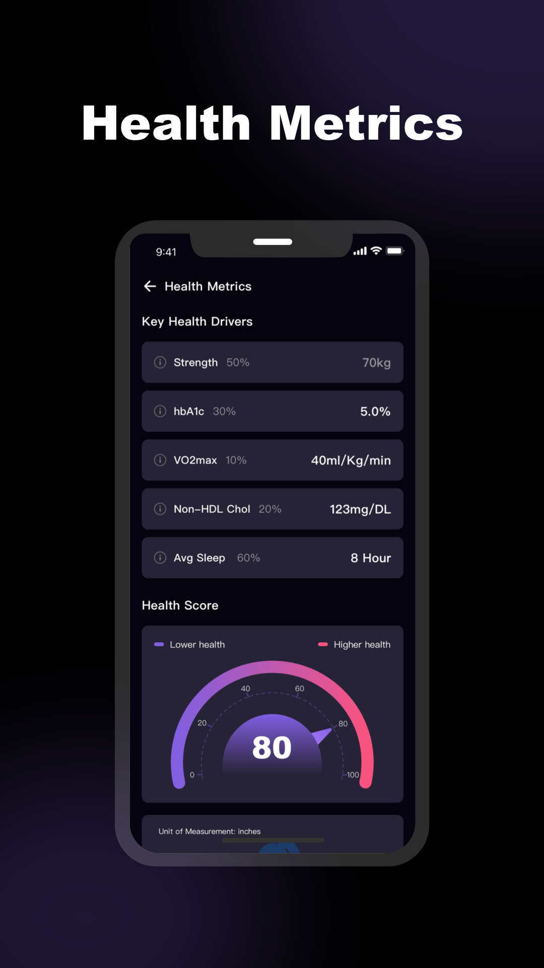 App Health Metrics Screen